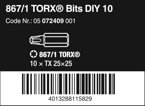 Wera Uç Çeşitleri, 867/1 TX 25 DIY, TX 25 x 25 mm (Kutu Başına 10 Uç), 05072409001