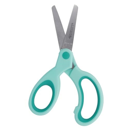 Westcott E-21586 00 Softgrip Kids Lefty çocuk makası, solaklar için, 13 cm, yuvarlak uçlu, turkuaz