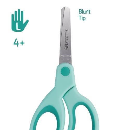 Westcott E-21586 00 Softgrip Kids Lefty çocuk makası, solaklar için, 13 cm, yuvarlak uçlu, turkuaz