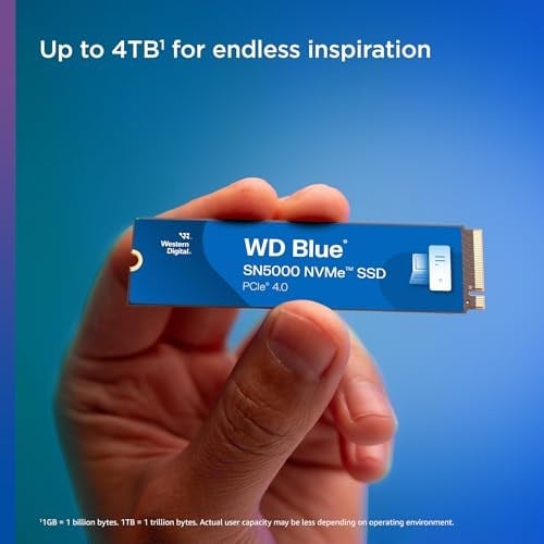 Western Digital Blue SN5000 NVMe SSD M.2 2280 1 TB (5.000 MB/snye kadar okuma 4.000 MB/snye kadar yazma) - WDS100T4B0E