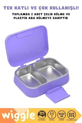 Wiggle Bento 1030ml Lunchbox Tek Katlı 2 Bölmeli Paslanmaz Çelik Sefer Tası Yemek Kutusu