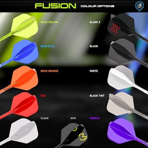 WINMAU Dart Fusion Entegre Uçuş ve Şaft Sistemi - No.2 Şekil ve Tasarım - Kısa, Orta ve Orta Boylarda Mevcuttur - Şeffaf, Kırmızı v - Seçenekler: Short (22mm), Intermediate (28mm), Medium (34mm), M...