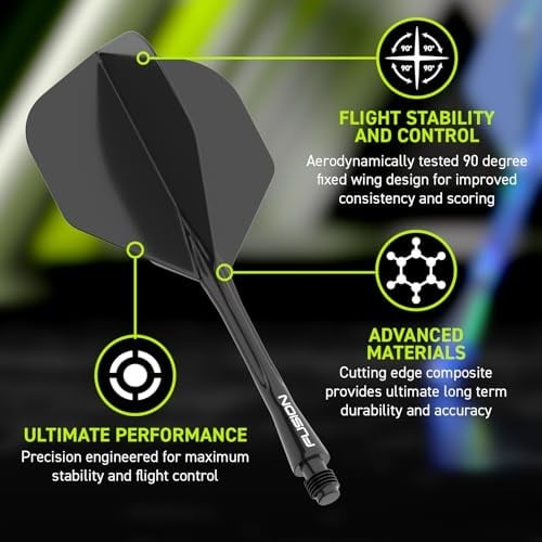 WINMAU Darts Fusion Entegre Uçuş ve Şaft Sistemi - No.6 Şekil ve Tasarım - Kısa, Orta ve Orta Seviyelerde Mevcuttur - Siyah, Sarı ve Şeffaf
