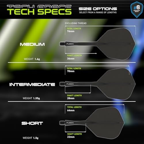 WINMAU Darts Fusion Entegre Uçuş ve Şaft Sistemi - No.6 Şekil ve Tasarım - Kısa, Orta ve Orta Seviyelerde Mevcuttur - Siyah, Sarı ve Şeffaf