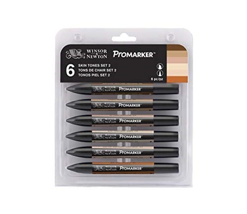 Winsor & Newton 0290077 ProMarker (cilt tonları, profesyonel yerleşim kalemi, 2 uç, ince ve geniş, çizimler, tasarım ve düzenler için) 6 renkli set