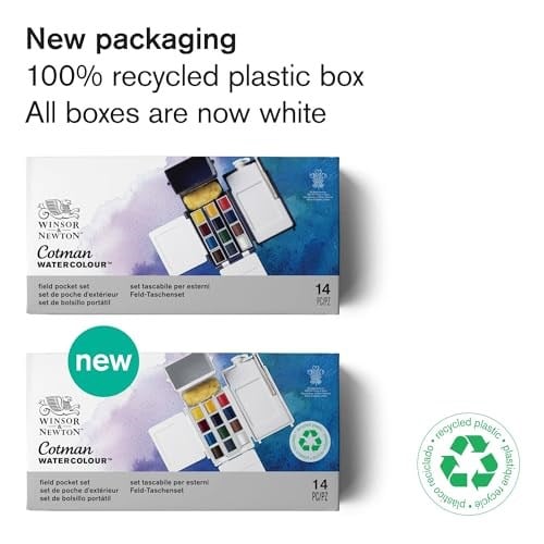 Winsor & Newton 0390639 Cotman Field Box sulu boya seti, yüksek ışık haslığına sahip canlı sulu boya, geniş renk seçenekleri, eskimeye karşı dayanıklı - 1/2 kapta 12 renk, karıştırma paleti, su tankı