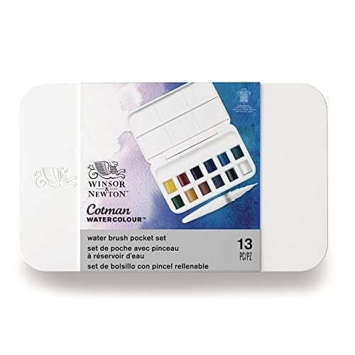 Winsor & Newton 390658 Cotman Fırça Kalem Seti - Cep Boyutunda Set, 12 Sulu Boya - Renk, 1 Karıştırma Paleti