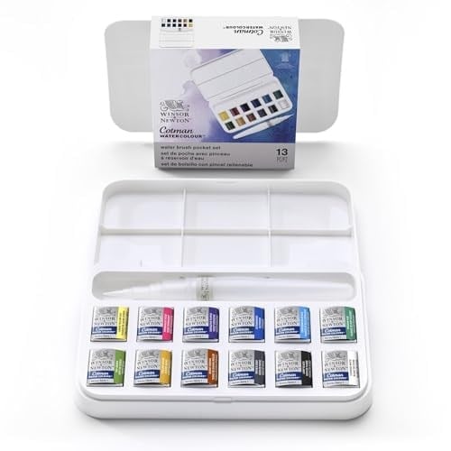 Winsor & Newton 390658 Cotman Fırça Kalem Seti - Cep Boyutunda Set, 12 Sulu Boya - Renk, 1 Karıştırma Paleti