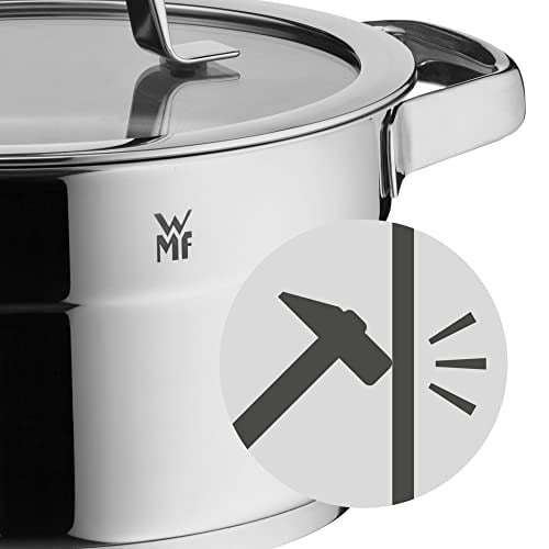 WMF Compact Cuisine 5 Parça Tencere Seti, İndüksiyon Uyumlu, Cam Kapaklı, Cromargan® Yüksek Kaliteli Parlak Paslanmaz Çelik, Kaplamasız, İç Ölçü Skalalı
