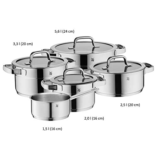 WMF Compact Cuisine 5 Parça Tencere Seti, İndüksiyon Uyumlu, Cam Kapaklı, Cromargan® Yüksek Kaliteli Parlak Paslanmaz Çelik, Kaplamasız, İç Ölçü Skalalı