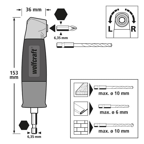 wolfcraft Açılı dişli I 4688000 I 90° açıda delme ve vidalama, altıgen