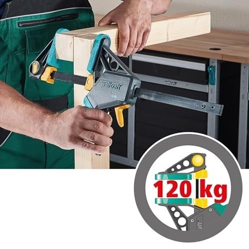 wolfcraft EHZ 100-700 tek elle mengene PRO 3033000 | İş parçalarının tek elle profesyonel gerilmesi için güçlü mengene | Sıkıştırma gücü: 120 kg - Sıkıştırma genişliği: 700 mm