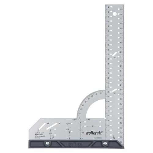 wolfcraft Evrensel açı 5205000 / açı ölçer, 300 mm kenar uzunluğu, 90° durdurma açısı ve çıkarılabilir açılı ray ile hassas işaretleme ve çizim için - Bedenler: 300mm, profesyonel