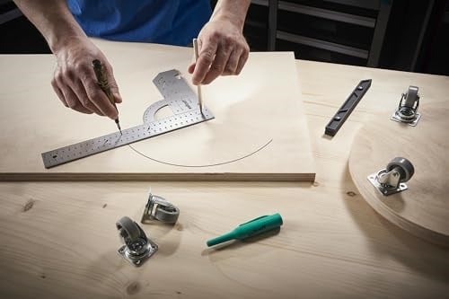 wolfcraft Evrensel açı 5205000 / açı ölçer, 300 mm kenar uzunluğu, 90° durdurma açısı ve çıkarılabilir açılı ray ile hassas işaretleme ve çizim için - Bedenler: 300mm, profesyonel