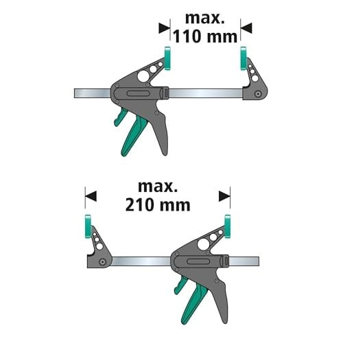 wolfcraft Mini tek elle kullanılabilen kelepçe 40 – 110 mm 3455100 – küçük iş parçalarının hassas şekilde sabitlenmesi için pense seti – 2 adet – tek elle uygulama