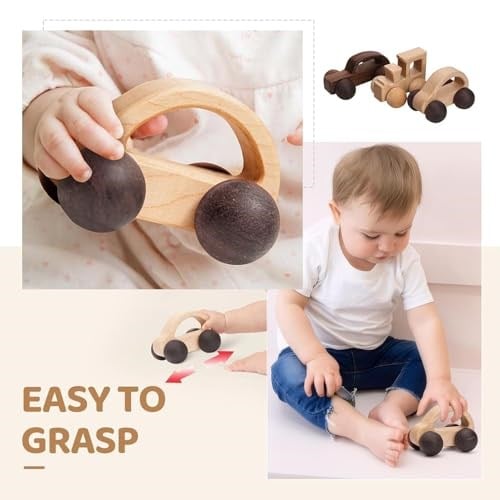 WOODEN TEETHER 3 Adet Ahşap Bebek Oyuncakları, Bebek Açgözlü Oyuncaklar Itme Araba Oyuncakları Montessori Oyuncakları Ahşap Oyuncak Araçlar, #3