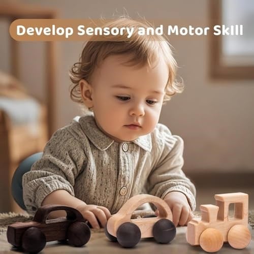 WOODEN TEETHER 3 Adet Ahşap Bebek Oyuncakları, Bebek Açgözlü Oyuncaklar Itme Araba Oyuncakları Montessori Oyuncakları Ahşap Oyuncak Araçlar, #3