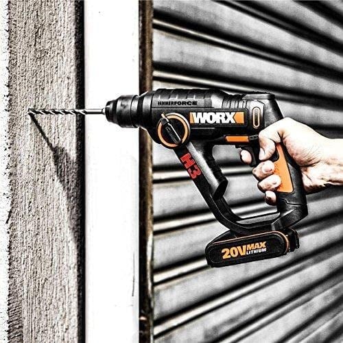WORX WX390.1 20Volt 2.0Ah. Li-ion 1.2J Profesyonel SDS-Plus Pnömatik Çift Akülü Şarjlı Matkap + 8 Adet Uç + Mandren | 3ü 1 arada: matkap/perküsyon/vidalayıcı, beton 13 mm, SDS ve HSS matkaplar dahild
