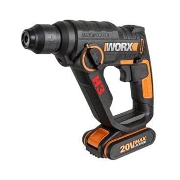 WORX WX390.1 20Volt 2.0Ah. Li-ion 1.2J Profesyonel SDS-Plus Pnömatik Çift Akülü Şarjlı Matkap + 8 Adet Uç + Mandren | 3ü 1 arada: matkap/perküsyon/vidalayıcı, beton 13 mm, SDS ve HSS matkaplar dahild