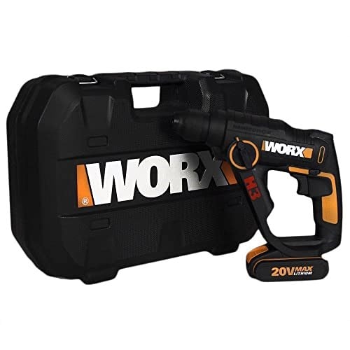 WORX WX390.1 20Volt 2.0Ah. Li-ion 1.2J Profesyonel SDS-Plus Pnömatik Çift Akülü Şarjlı Matkap + 8 Adet Uç + Mandren | 3ü 1 arada: matkap/perküsyon/vidalayıcı, beton 13 mm, SDS ve HSS matkaplar dahild