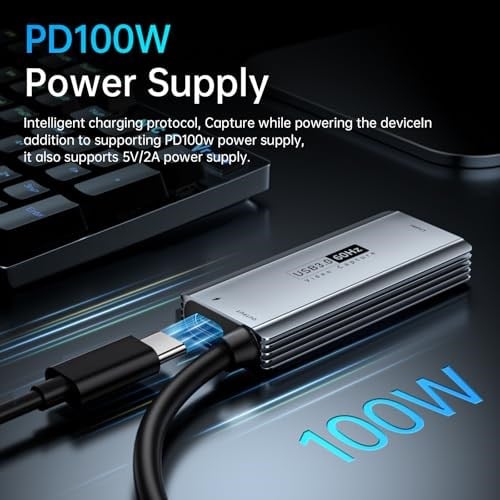XIIXMASK Video yakalama kartı USB 3.0, 100 W PD HDMI USB/USB C 1080P HD 60 fps Live ve Record Video Audio Game MS2130, Switch Xbox PS4/5 Live Broadcast, oyun, akış için