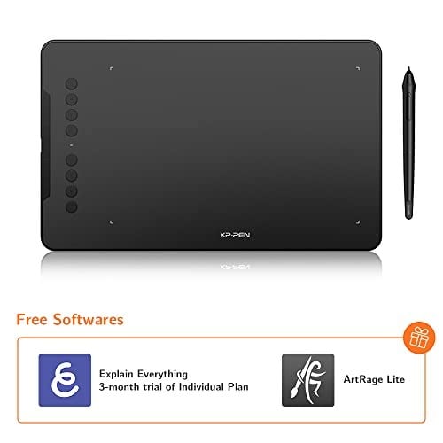 XP-PEN Deco 01 grafik tableti, 10 x 6,25 inç kalem tableti, 8 ekspres tuşlu, 266 RPS 8192 basınç hassasiyeti, eldivenli, ev, ofis ve e-öğrenme için ideal