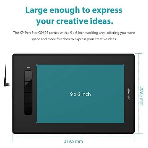 XP-PEN G960S Grafik Tablet 9x6 inç Kalem Tablet Çizim Tableti, Windows 10/8/7 ve Mac OS ve Android için Pilsiz Stylus ile