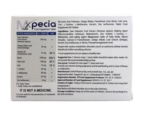 Xpecia Men Original-Vitaminler biotin saw palmetto saç dökülmesi engelleyici DHT saç büyümesi, 1 x 60 adet