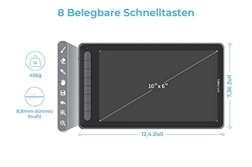 XPPen grafik tableti Deco LW, 10 x 6 inç, 8 tuşlu kalem tableti, pilsiz kalem, 8192 baskı kademesi, 60° eğim, boyama, çalışma ve öğrenme için