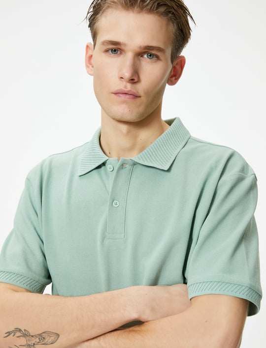 Yakalı Tişört Düğmeli Slim Fit Kısa Kollu