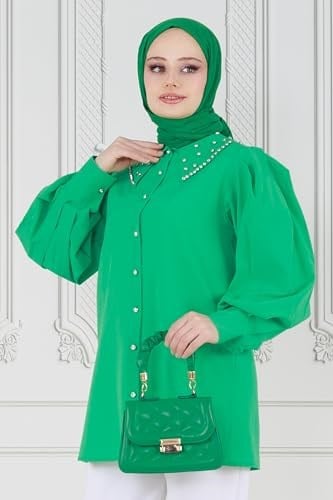Yakası Taş Çakım Tunik-Benetton Yeşili