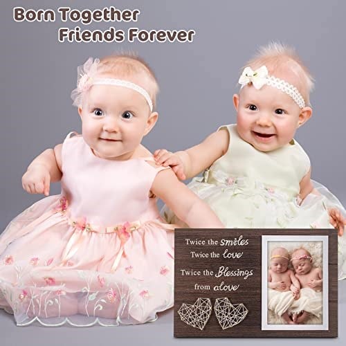 Yakucho Twice The Smiles, Twice The Love, Twice The Blessings from Above - Oyulmuş Doğal Ahşap Resim Çerçevesi - İkizler Fotoğraf Çerçevesi, Bebekler için İkizler Hediyeleri, Anne için İkizler Hediyel