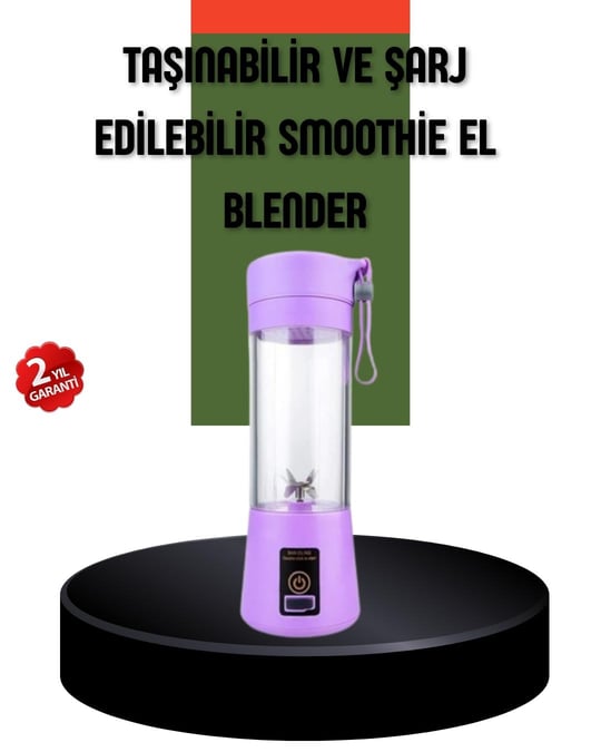 YamanHobi Taşınabilir USB Şarjlı Mini Smoothie Blender 380ml Çelik Bıçaklı Portatif