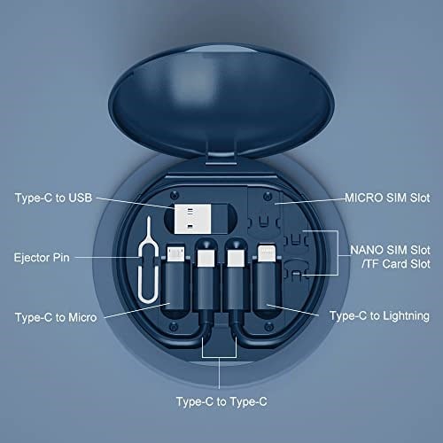 YANZIE USB Adaptörü, USB C Yıldırım Adaptörlü Mikro USB Şarj Kablosu, Lightning - USB C Adaptörü, Çoklu Şarj Kablosu Saklama Kutusu SIM Kart Tutucu İçerir