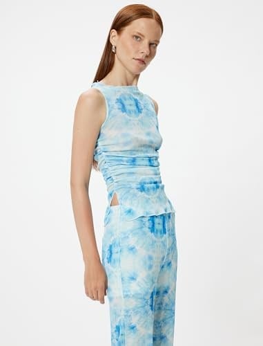 Yarı Transparan Kolsuz Tişört Batik Desenli Slim Fit