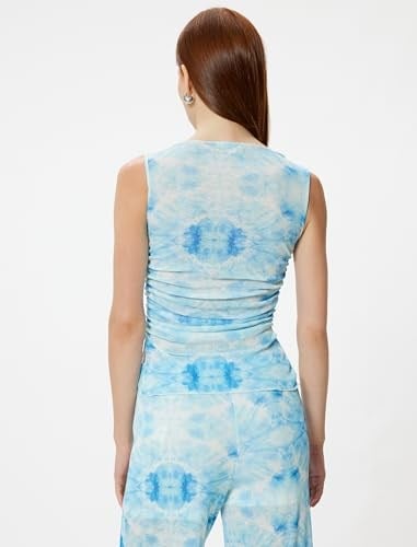 Yarı Transparan Kolsuz Tişört Batik Desenli Slim Fit
