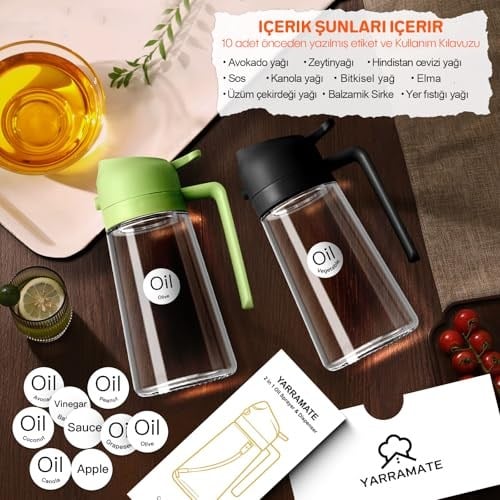 YARRAMATE 2si 1 arada yağ püskürtücü, 470 ml yeşil püskürtme şişesi, gıda maddelerine uygun, yemek pişirmek için spreyi, yüksek kaliteli, sıcak hava fritözü için Dispenser