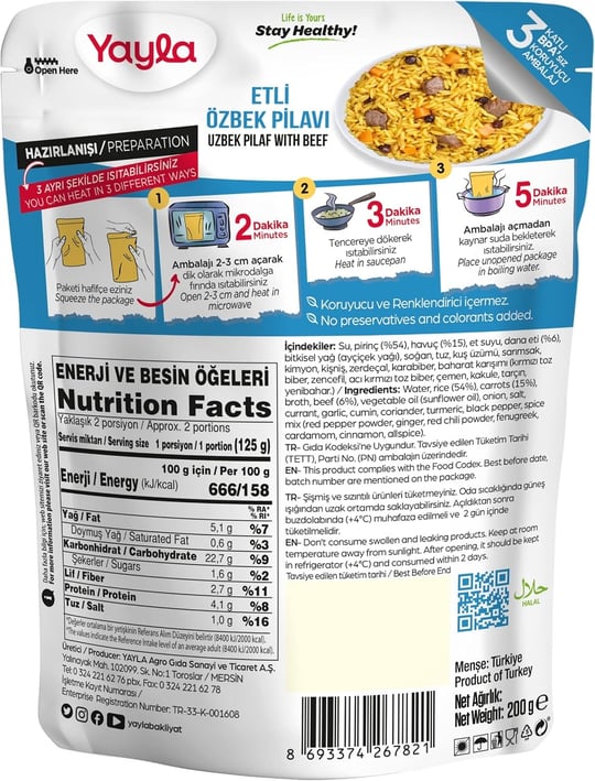 Yayla Etli Özbek Pilavı 200 Gr 6lı paket - Seçenekler: Pack of 6, 200 Gr, (200 Gr x 12)