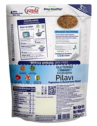 Yayla Glutensiz Sebzeli Karabuğday Pilavı (250 Gr) 6lı paket - Seçenekler: Pack of 6, 250 Gr, 250 Gr 2li paket, (250 Gr x 12)