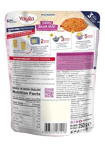 Yayla Sebzeli Bulgur Pilavı 250 Gr Tekli Paket