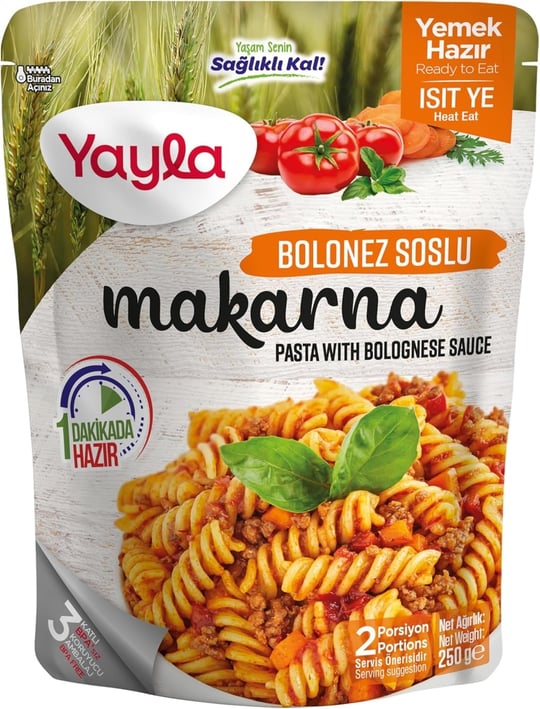 Yayla Yemek Hazır Bolonez Soslu Makarna 250 Gram