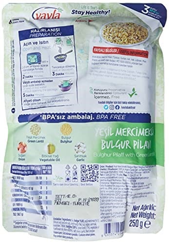 Yayla Yeşil Mercimekli Bulgur Pilavı (250 Gr) 6lı paket - Seçenekler: Pack of 6, 250 Gr, 250 Gr (2 paketi), 250 Gr 3lü paket...