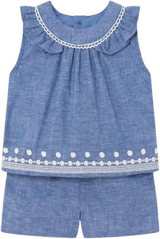 Yazlık Kız Bebek Bluz Şort Set Mavi 84 12AY