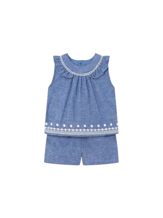 Yazlık Kız Bebek Bluz Şort Set Mavi 84 12AY