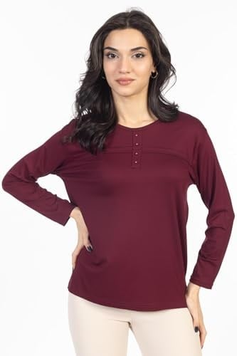 Yeni Sezon Sade Desen Yuvarlak Yaka Likralı Anne Penye Bluz 6484