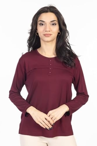Yeni Sezon Sade Desen Yuvarlak Yaka Likralı Anne Penye Bluz 6484