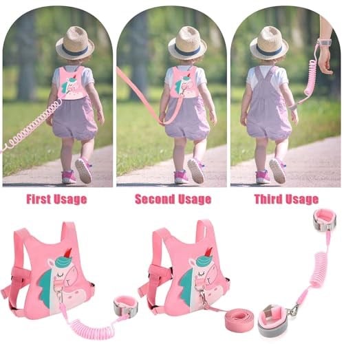 Yeni Yürümeye Başlayan Çocuk Tasma - Bebek Yürüyüş Güvenlik Koşum Takımı ve Çocuk Kaybolmaya Karşı Bilek Bağlantısı Kızlar/Erkek Çocukları Seyahat için (Pembe, Tek Boynuzlu At)