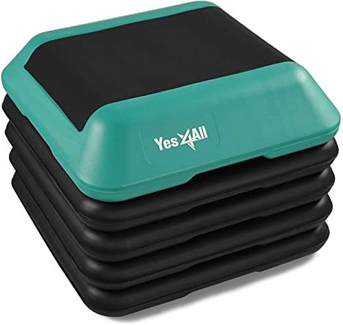 Yes4All 16x16 Adjustable High Step Aerobic Platform with 4 Risers, Height-Adjustable 4-6-8-10-12 Step Aerobics Platform for Home Gym Exercise Fitness Workout