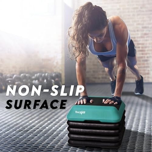Yes4All 16x16 Adjustable High Step Aerobic Platform with 4 Risers, Height-Adjustable 4-6-8-10-12 Step Aerobics Platform for Home Gym Exercise Fitness Workout