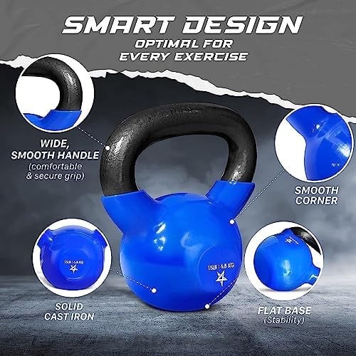 Yes4All 2-20kg Kettlebell aus Gusseisen, mit Vinylbeschichtung, Schwunghantel, Kugelgewicht